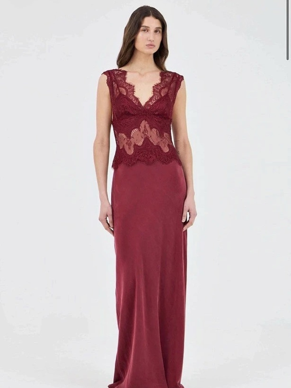 Third Form Visions Lace Deep V Maxi Dress Wine